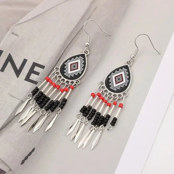 Back Boho Tribal Beaded Dangle Earrings Gypsy Ethnic Festival Jewelry Gift - Picture 2 of 3